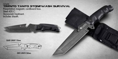 TRENTO STONEWASH SURVIVAL Taktický nôž - dýka s púzdrom