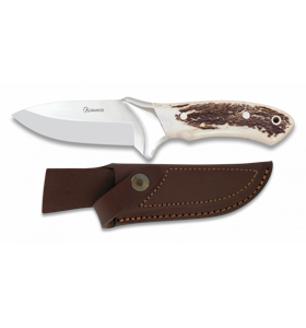 Poľovnícky nož s koženým púzdrom, parohová rukoväť ALBAINOX